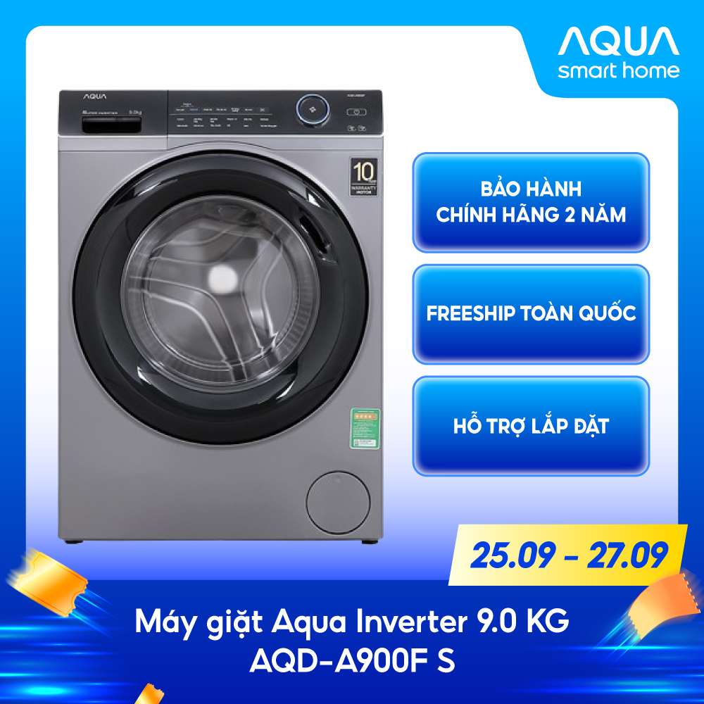[SẢN PHẨM MỚI] Máy giặt lồng ngang AQD-A900F.S - Bảo hành động cơ 10 năm - Miễn phí giao hàng toàn quốc - Hỗ trợ lắp đặt - Hàng chính hãng