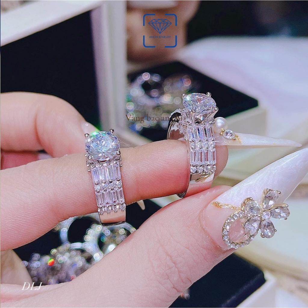 Nhẫn bạc nữ xi bạch kim đính trụ đá cao sang chảnh, trang sức Anchi jewelry