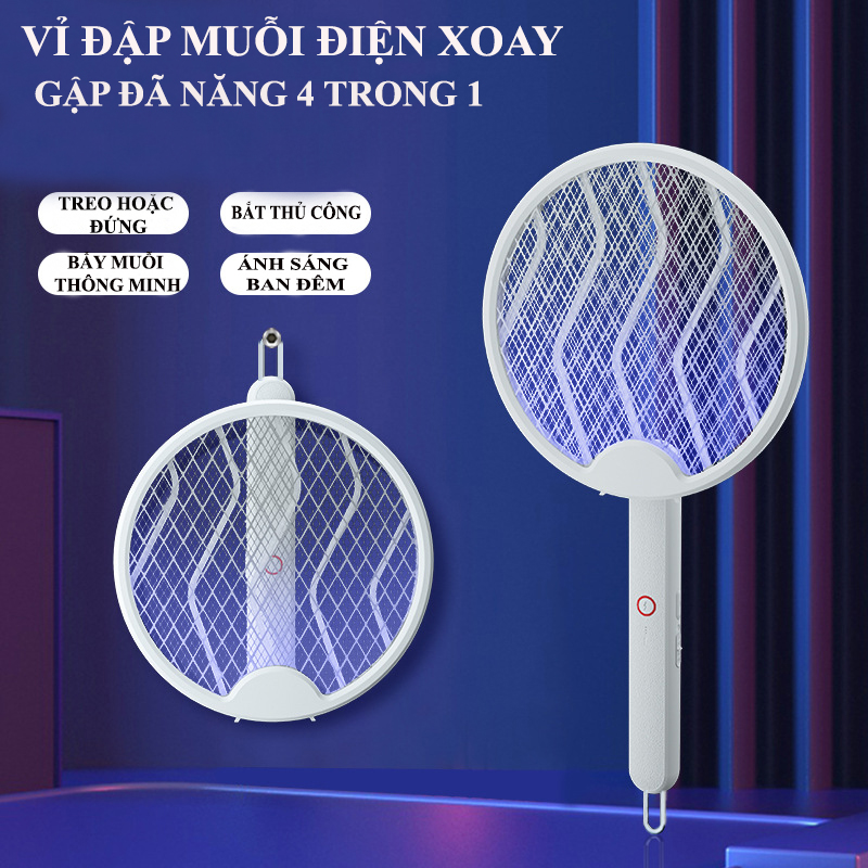 Vợt Muỗi Thông Minh Gấp Gọn 2 Chế Độ, Thiết Kế Mới, Kiêm Đèn Bắt Muỗi Ban Đêm, 2 lớp bảo vệ an toàn, Có Cổng Sạc USB
