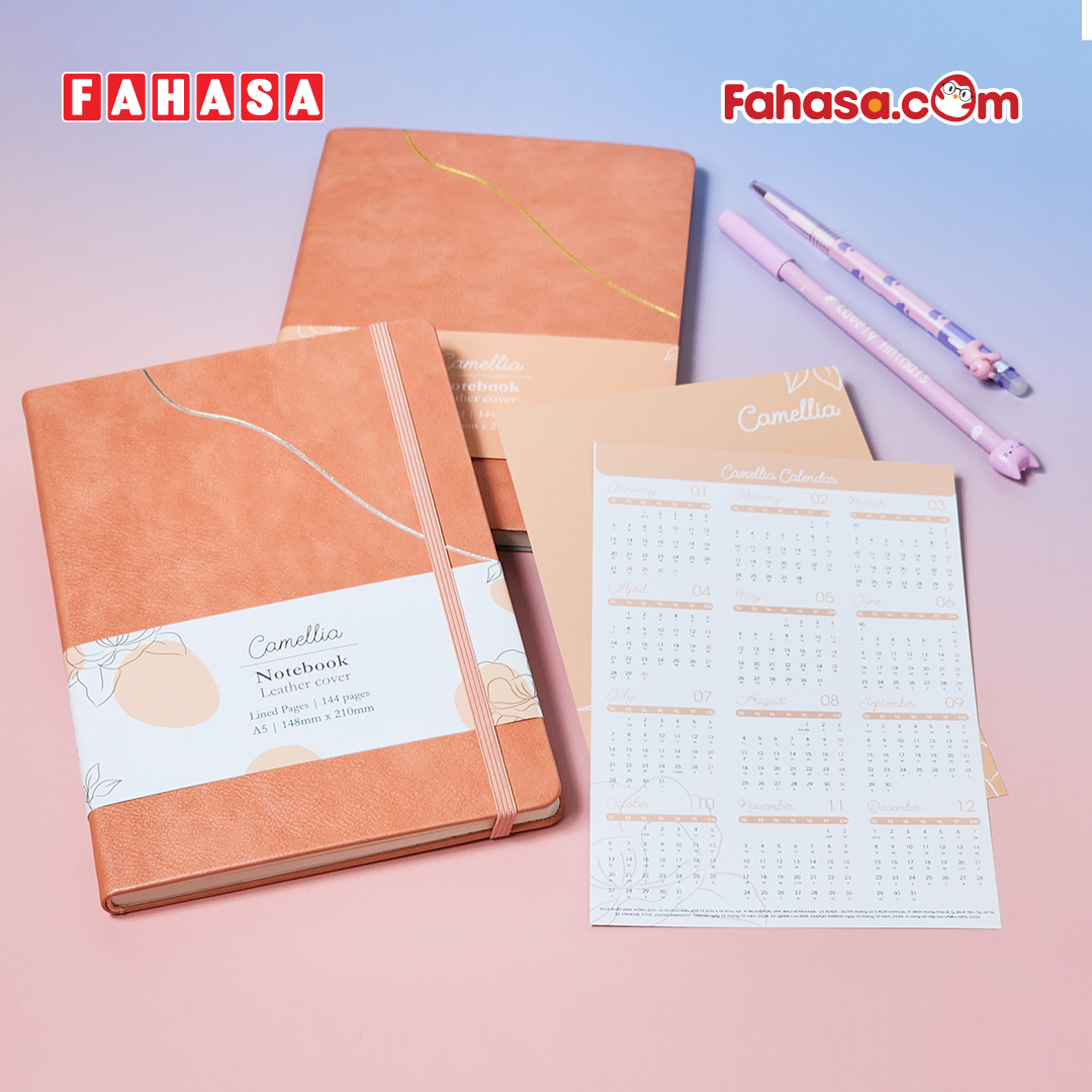 Sổ Da Bìa Cứng Camellia A6 - Kẻ Ngang - 120 Trang 100gsm - The Sun - Peach Fuzz