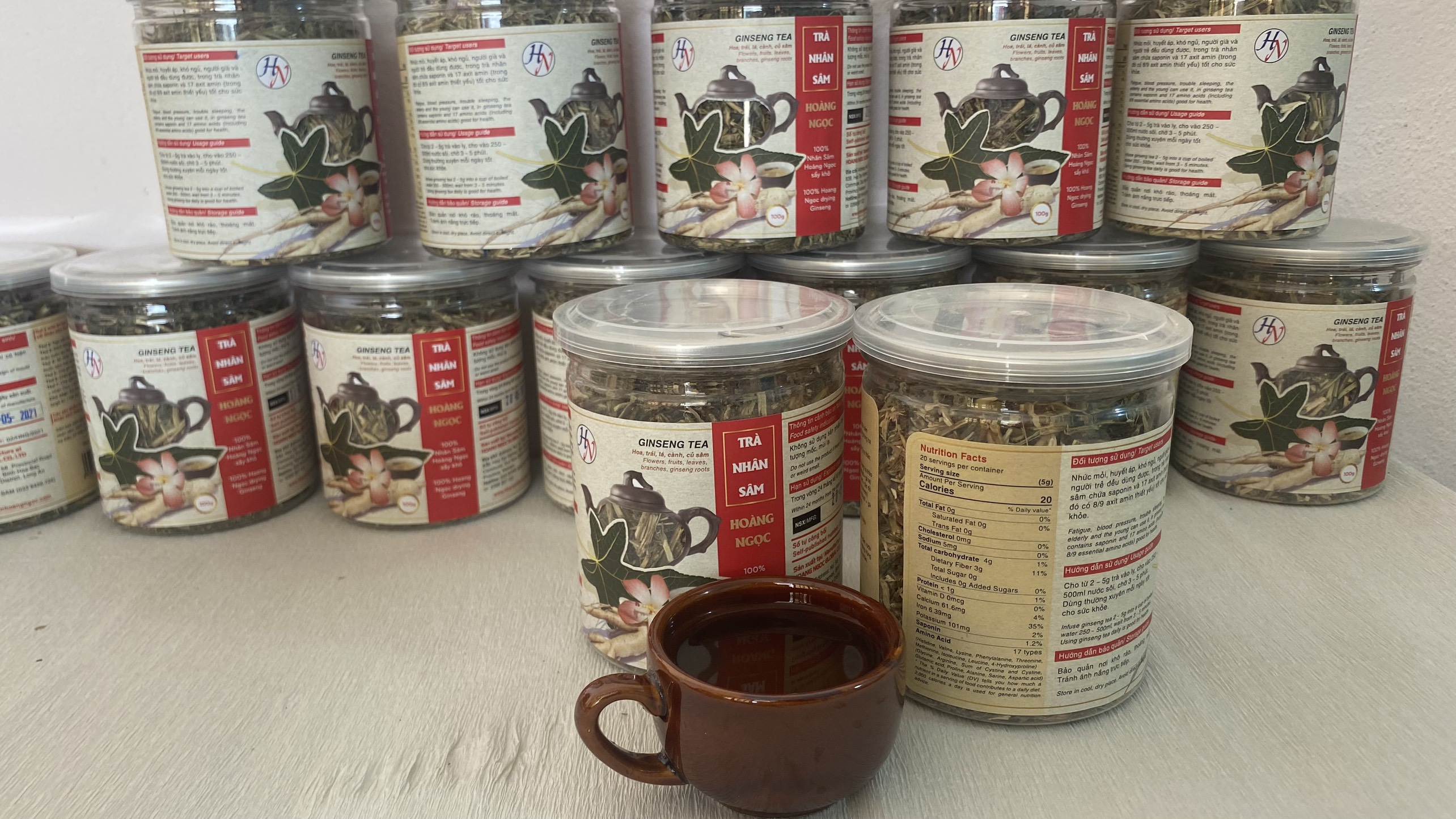 Trà nhân sâm hũ 100g - Hoang Ngoc Global