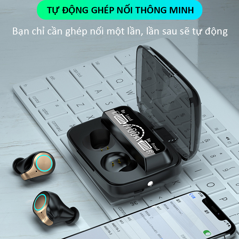 Tai nghe bluetooth không dây SIDOTECH mini TWS true wireless có micro không dây bluetooth 5.1 âm thanh CV8 bùng nổ Siêu Bass, màn hình LED hiển thị pin, cảm ứng vân tay cực nhạy có sạc dự phòng cho điện thoại, mẫu tai nghe không dây Siêu Bass - Hàng Chính Hãng