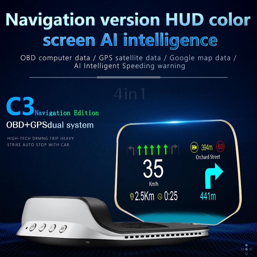 Car HUD Head Up Display Digital GPS Navigation Speedometer Projecter OBD2 GPS Dual System Display Screen