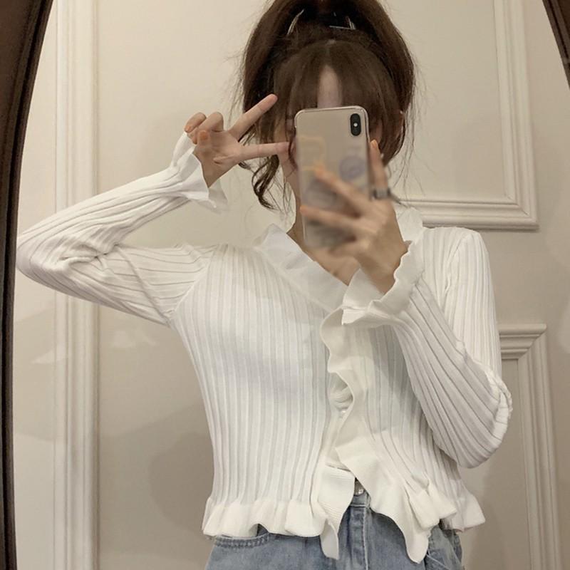 Áo Cardigan Dệt Kim Tay Dài Phối Nút Thiết Kế Cổ Chữ V Hợp Thời Trang