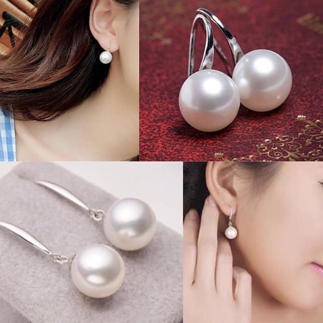 Khuyên tai đính hạt:kiểu móc ngoắc,màu trắng