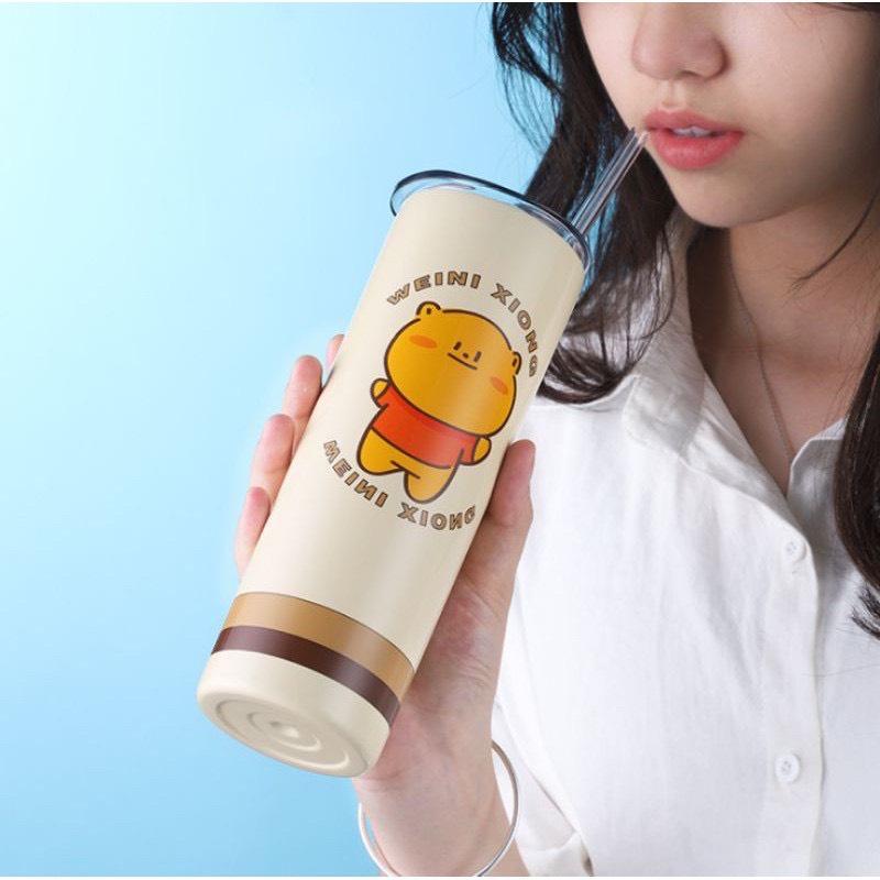Ly giữ nhiệt loại lớn inox 304 không gỉ tặng kèm ống hút có nắp đậy 650ml sang trọng