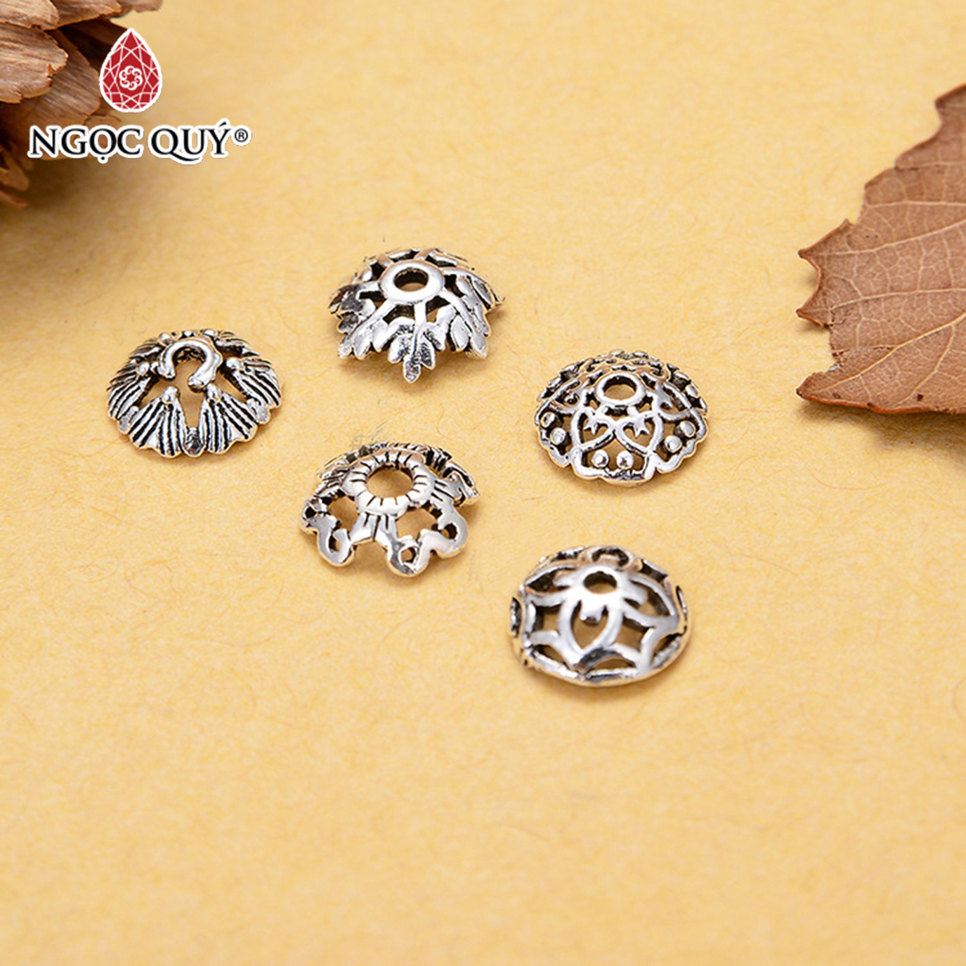 Charm bạc chụp hạt họa tiết thực vật - Ngọc Quý Gemstones