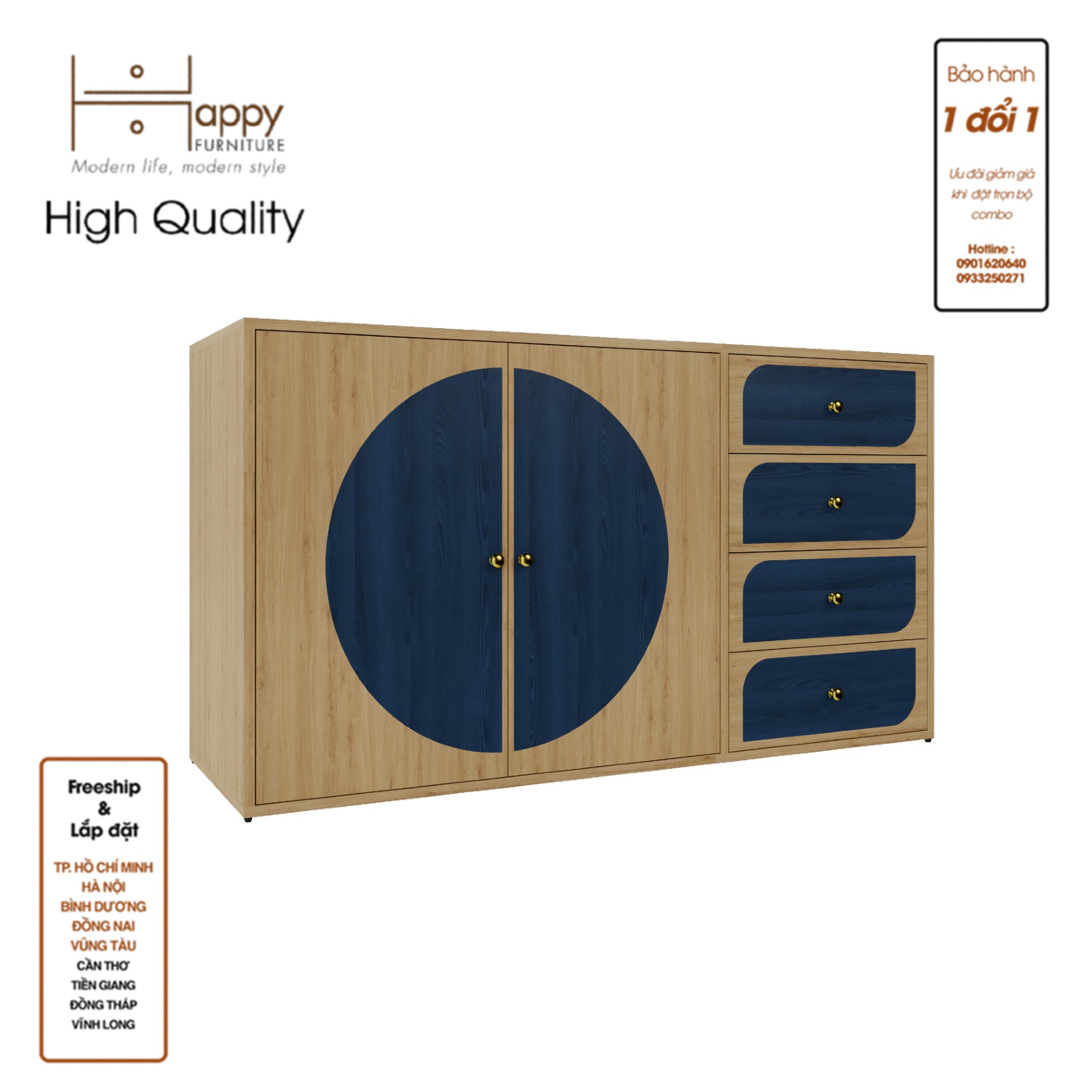 [Happy Home Furniture] BANA, Tủ lưu trữ 2 cửa mở - 4 ngăn kéo, 140cm x 40cm x 76cm ( DxRxC), TCM_126