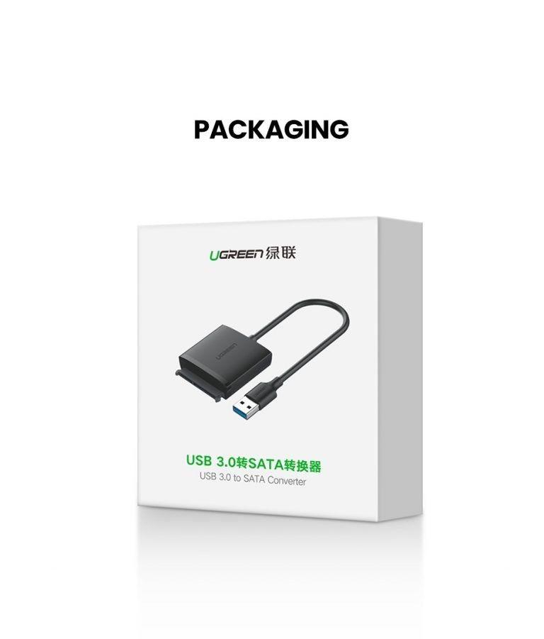Ugreen UG26013CM257TK Màu Đen Cáp chuyển USB 3.0 sang Sata 2.5 - 3.5 inch hổ trợ nguồn 12V2A chuẩn cắm EU 60561EU - HÀNG CHÍNH HÃNG