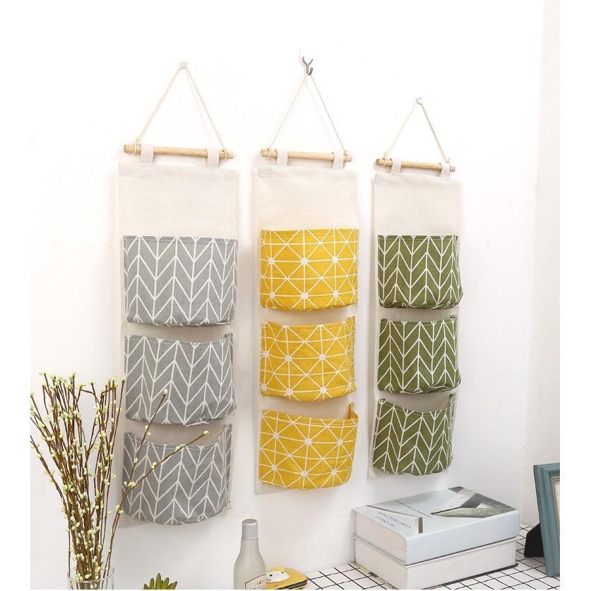 Túi vải đựng đồ 3 ngăn tiện dụng, Túi treo tường treo đồ, trang trí bếp, nhà cửa chất không thấm nước 2355 SHIPNHANH88