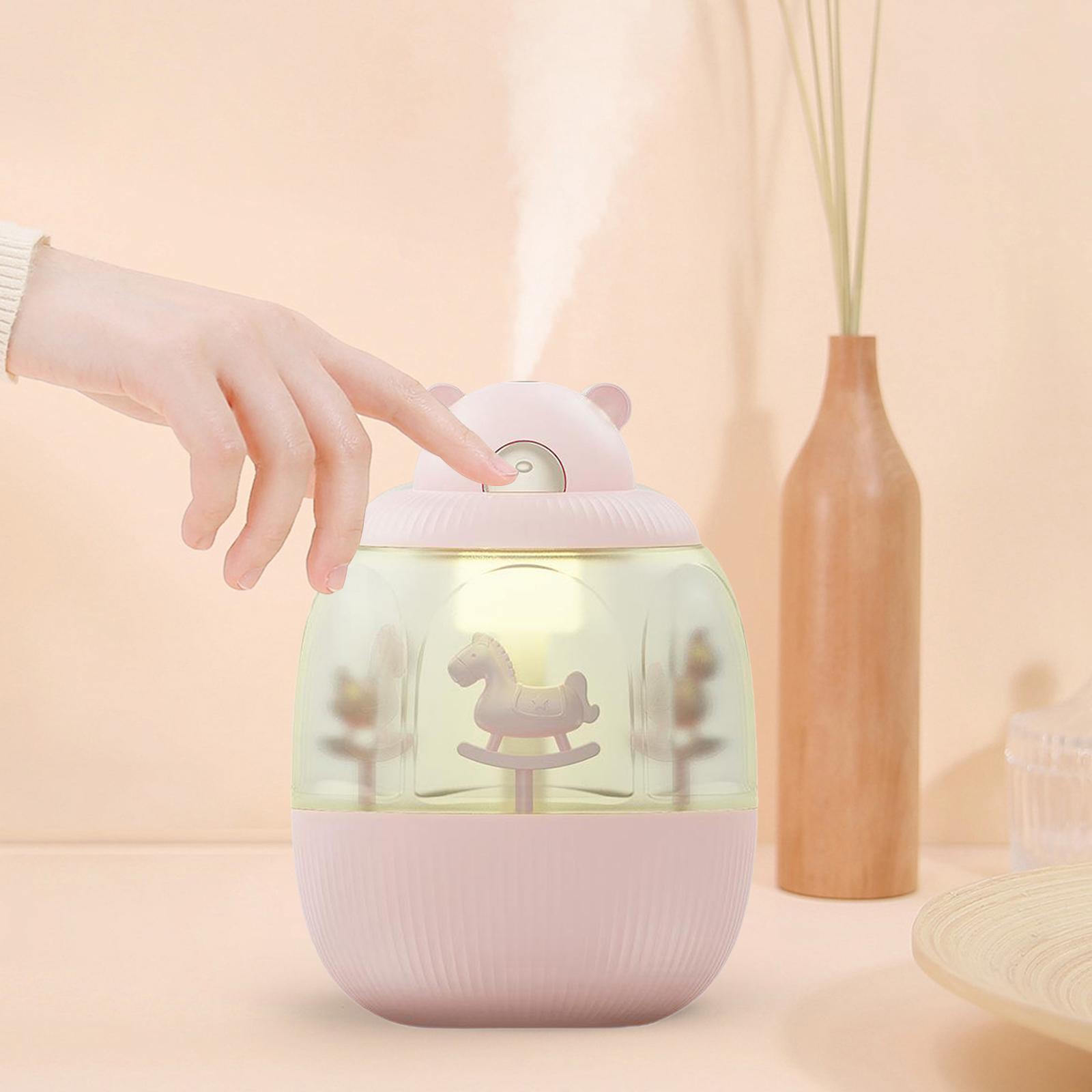 Carousel Music Box Small USB Air Humidifier with Light for Home Office Desk Decoration 7-Color LED Light Desk Humidifiers USB Powered