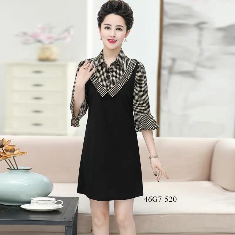 Đầm phối caro trung niên thiết kế