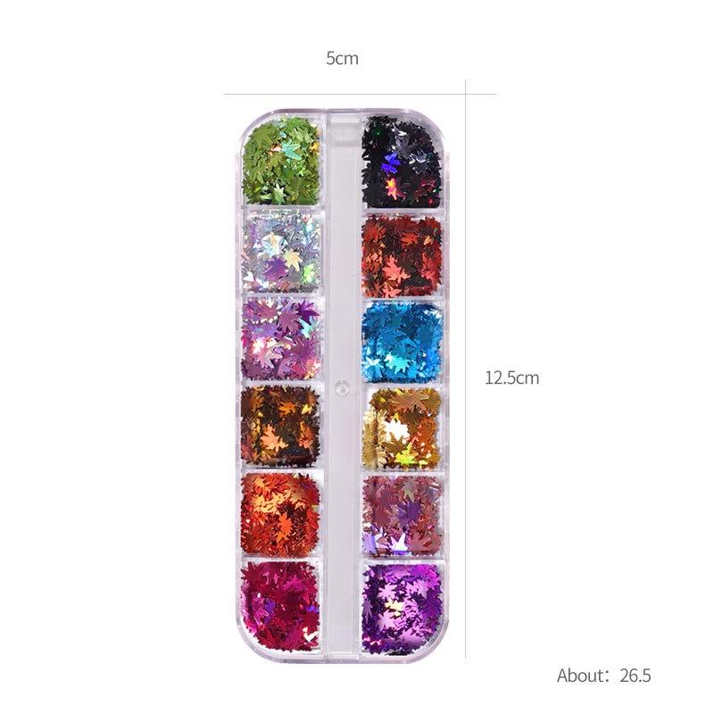 Khay lá phong nail mix 12 màu , Sticker họa tiết lá phong trang trí móng chuyên dụng