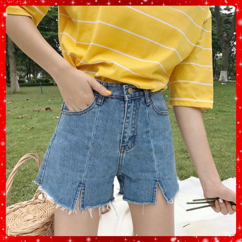 Quần Short Jeans Cạp Cao Tua Gấu Hàn Quốc