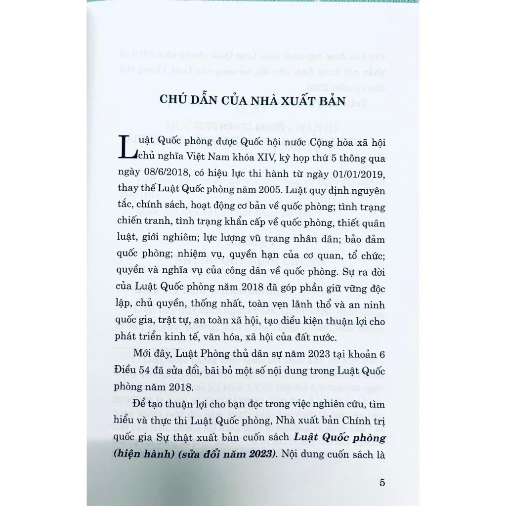 Sách - Luật Quốc Phòng (Hiện Hành) (Sửa Đổi Năm 2023) - NXB Chính Trị Quốc Gia