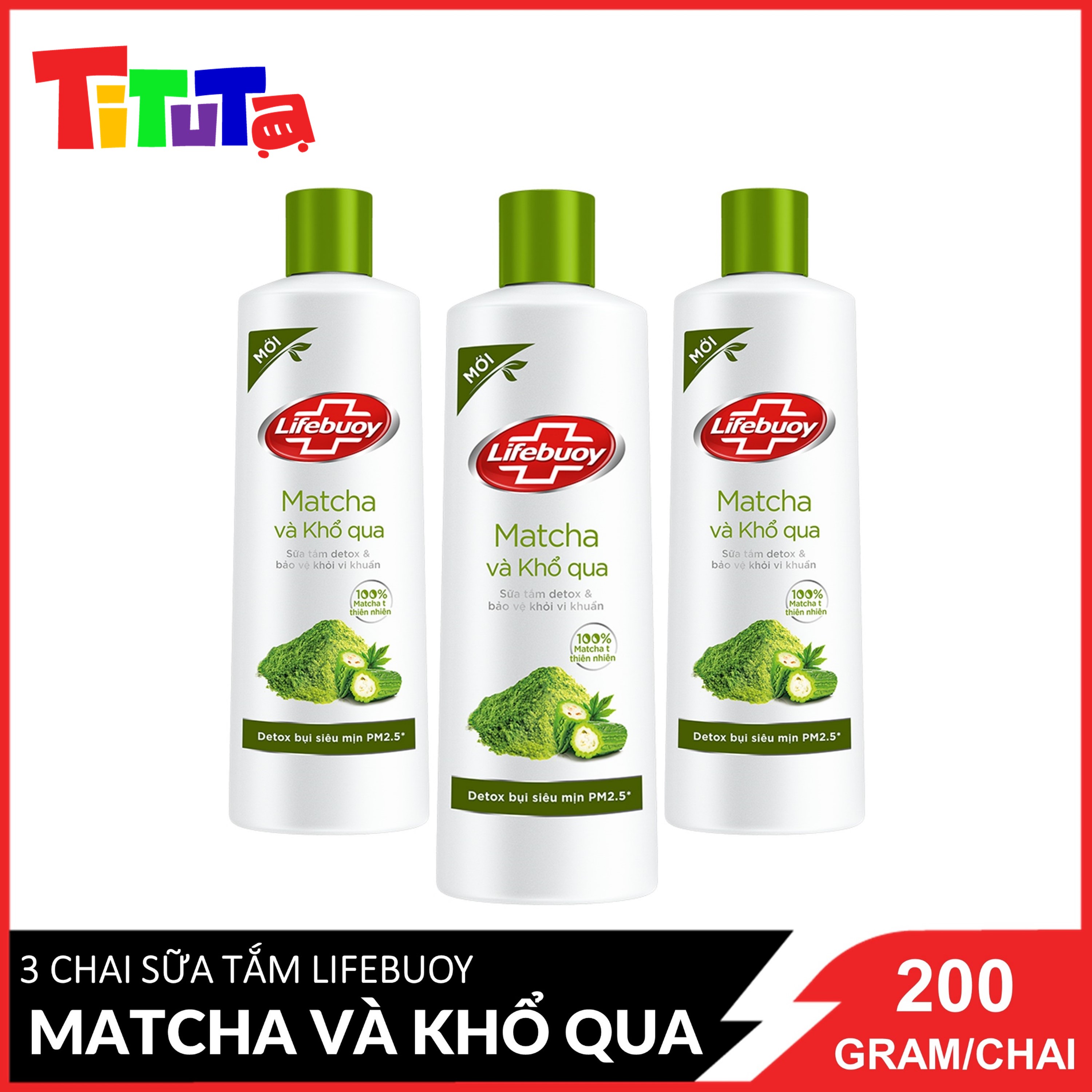 COMBO 3 chai Sữa Tắm Lifebuoy Detox Matcha Và Khổ Qua 200gX3