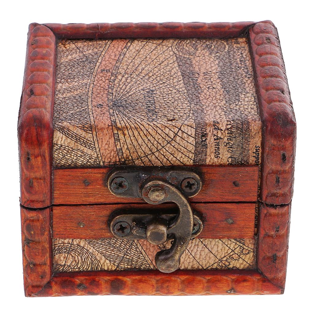 Vintage Metal Lock Jewelry Treasure Chest Case Wooden Box Storage Box Gift