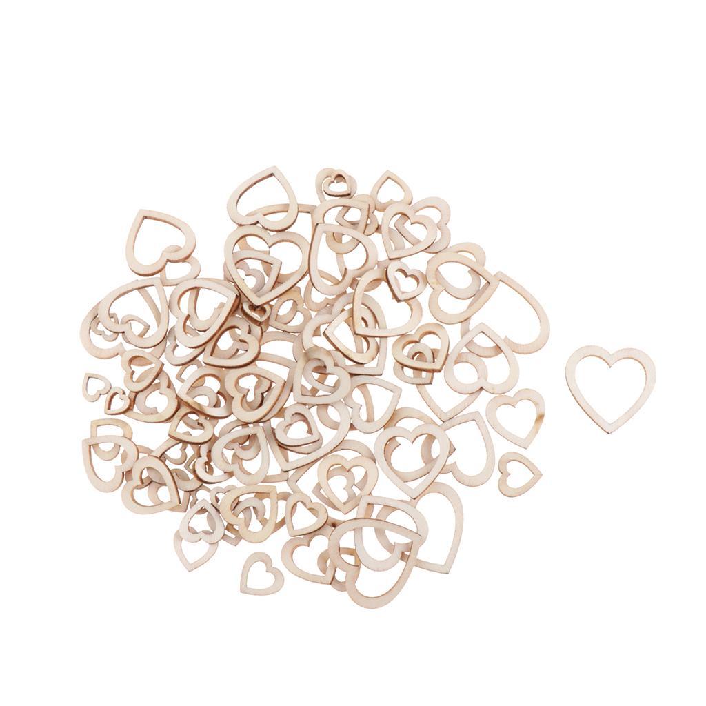2-3pack 100 Pieces Love Shape Hearts Blank Hollow Wooden Embellishments Crafts