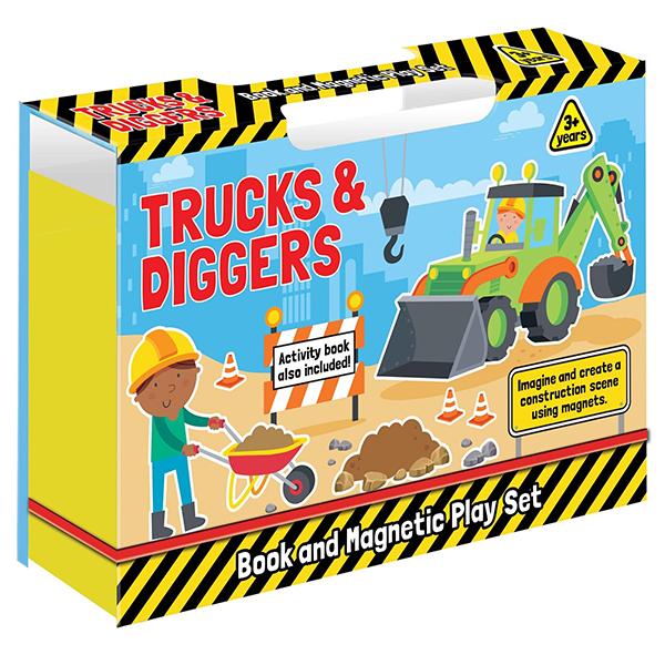 Trucks &amp; Diggers - Book &amp; Magnetic Play Set