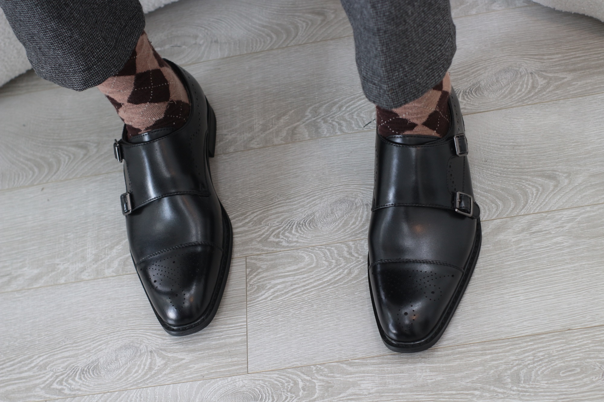 Giày Tây Quý Ông, Giày Tây Thanh Lịch - Monkstrap 2 Black - Da Bò Thật, Không Dây, Đế Gỗ