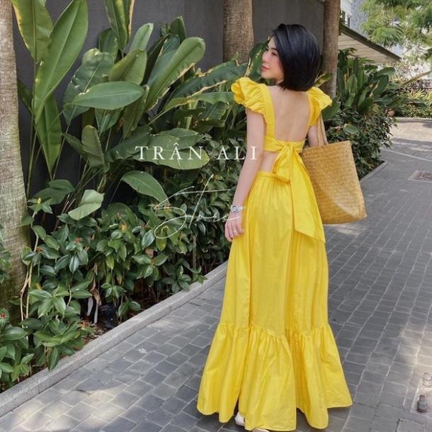 Đầm váy Maxi Tuyết thái mút ngực hở lưng vàng xanh hồng trắng bèo Ivy fashion đi biển dự tiệc dạo phố bigsize gợi cảm
