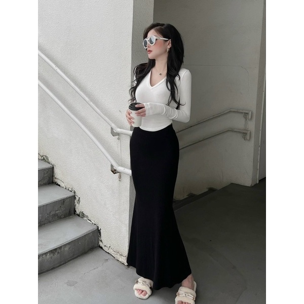 SET CHÂN VÁY ĐUÔI CÁ ÁO TAY DÀI CỔ TIM (MSP:007)