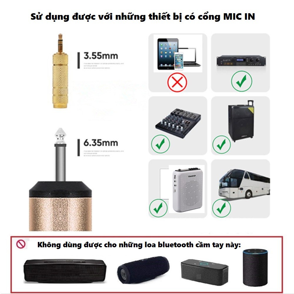 Micro cài áo không dây, micro quàng đầu không dây UHF dùng pin sạc