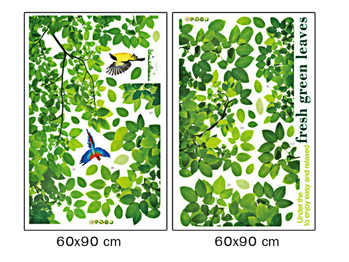 decal dán tường tán lá xanh 2 mảnh ay233