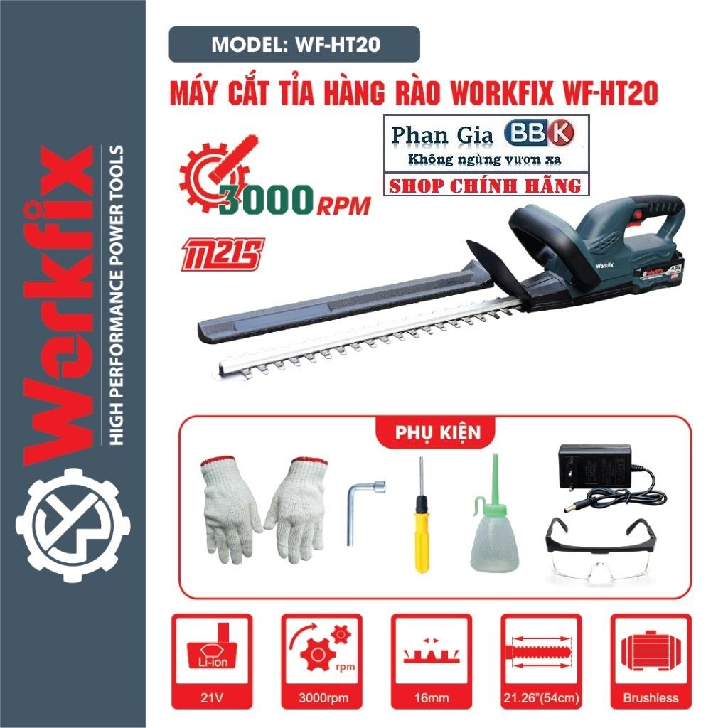 Máy cắt tỉa cây cảnh, hàng rào WORKFIX - Sủ dụng chận pin phổ thông makita-Động cơ từ không than cực khỏe