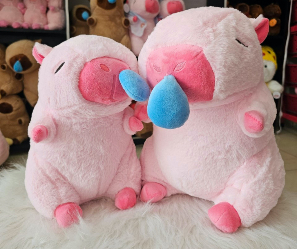 Thú nhồi bông capybara hồng chảy nước mũi đáng yêu - Size từ 35cm đến 45cm - Móc khoá gấu bông Capybara