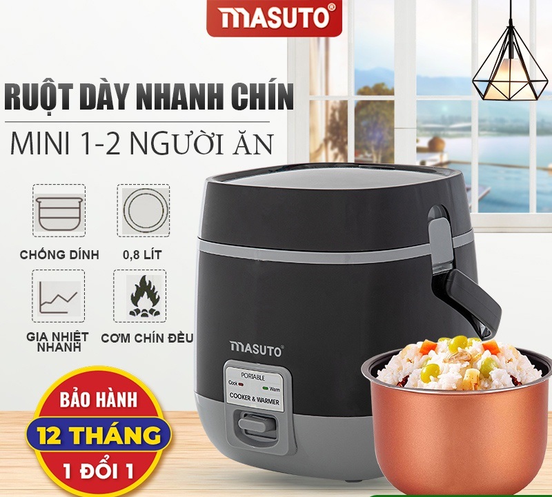 Nồi cơm điện mini Sothing Masuto MS- compact12 lòng niêu 1.2L có thể nấu 2-3 người ăn- Hàng chính hãng