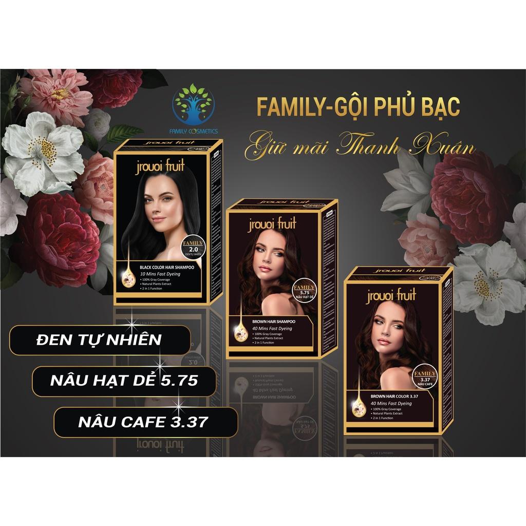 Dầu gội phủ bạc Family Jrouoi Fruit dầu gội nhuộm tóc đen tự nhiên Thuốc nhuộm tóc thảo dược chính hãng 01 GÓI 30ML NÂU HẠT DẺ 5.75