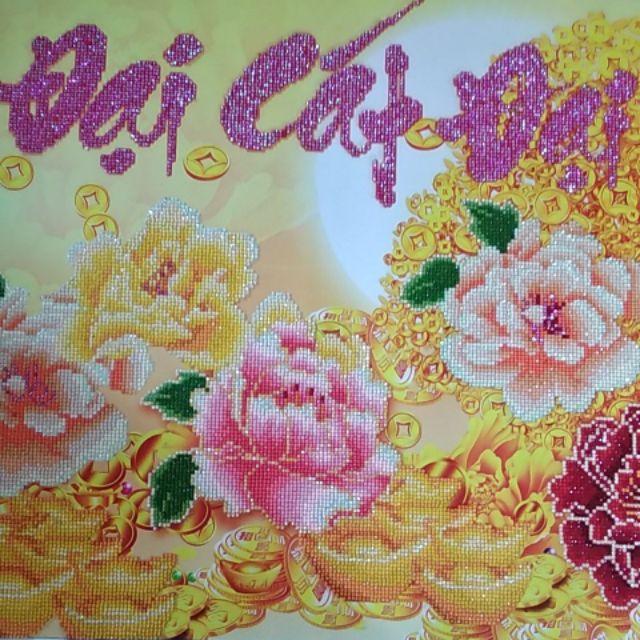 (ĐÃ ĐÍNH) Tranh đính đá thành phẩm ĐẠI CÁT ĐẠI LỘC 106x56cm