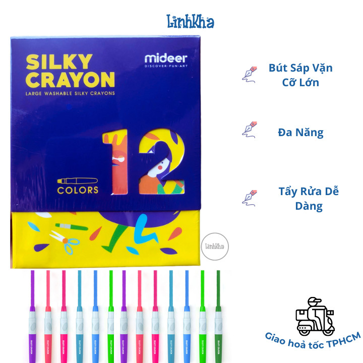 Bút Sáp Vặn Cỡ Lớn Cho Bé Tập Vẽ Hộp 12 Màu - Mideer Silky Crayon 12 colours