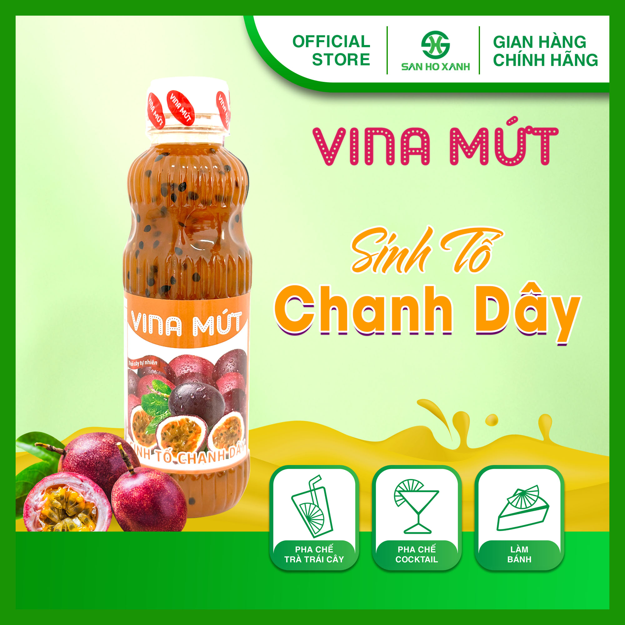 Sinh Tố Vina Mứt 1000Ml - 10 Vị Trái Cây Tươi Tự Nhiên - Chanh Dây