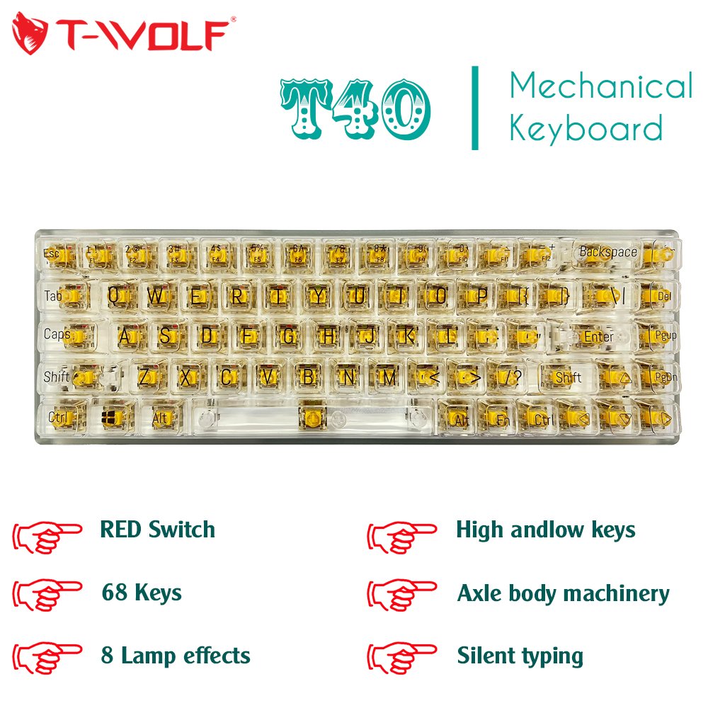 Bàn Phím Cơ T-WOLF T40 Red Switch (Đen/Đỏ/Vàng) - Hàng Chính Hãng
