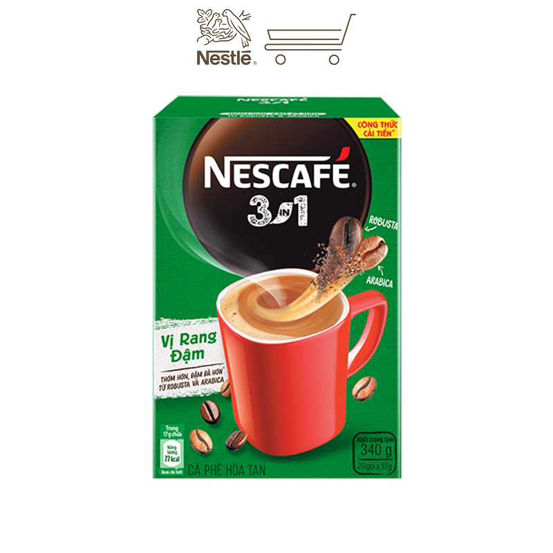 Cà phê hòa tan Nescafé 3in1 vị rang đậm - công thức cải tiến (Hộp 20 gói)