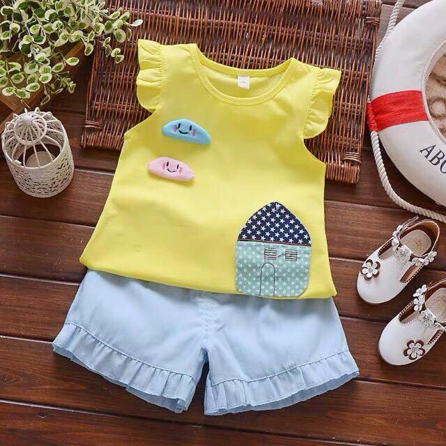 Bộ cộc bé gái combo 5 bộ cotton 4c size 5-20kg