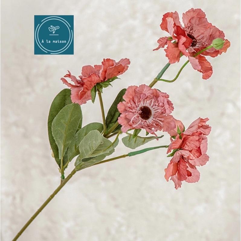 Cành hoa anh túc 52cm phong cách vintage, hoa lụa cao cấp, hoa lụa trang trí