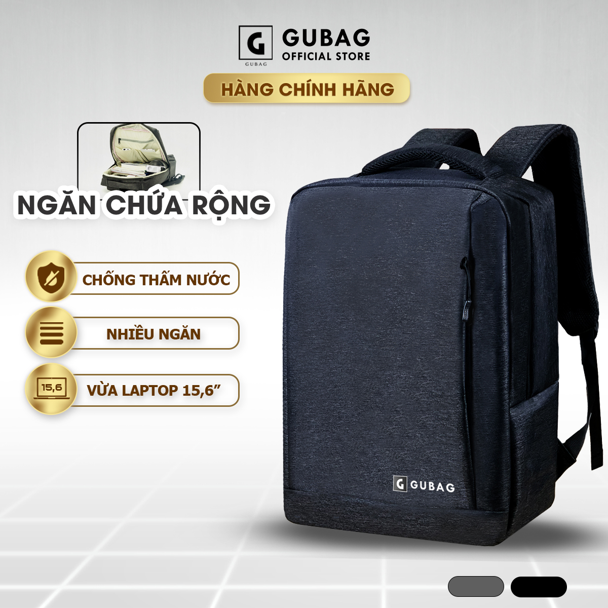 Balo GUBAG thời trang công sở, phù hợp nam nữ, đi làm, đi học, chống nước, chống xước, ngăn riêng đựng laptop tới 15,6in