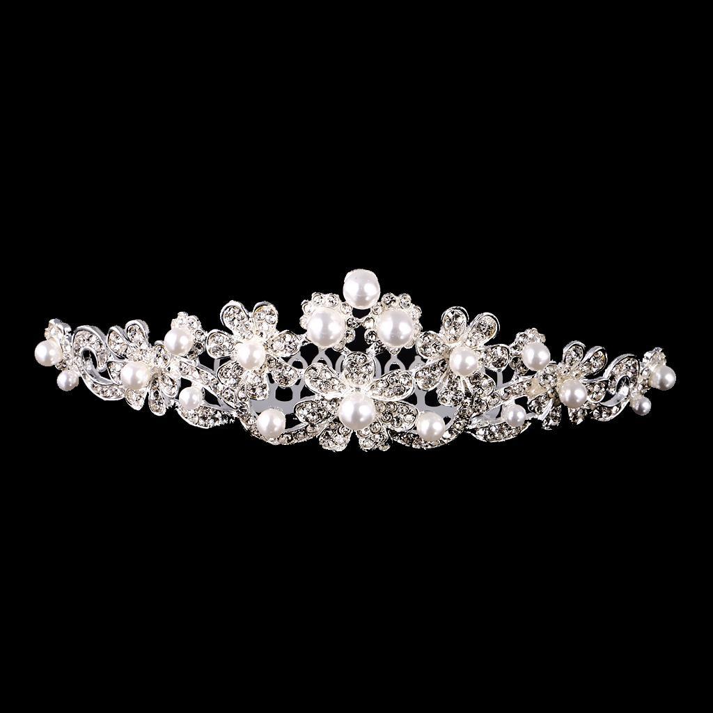 Silver Plated Flower Rhinestone Necklace Earrings Bridal Tiara Jewelry Set