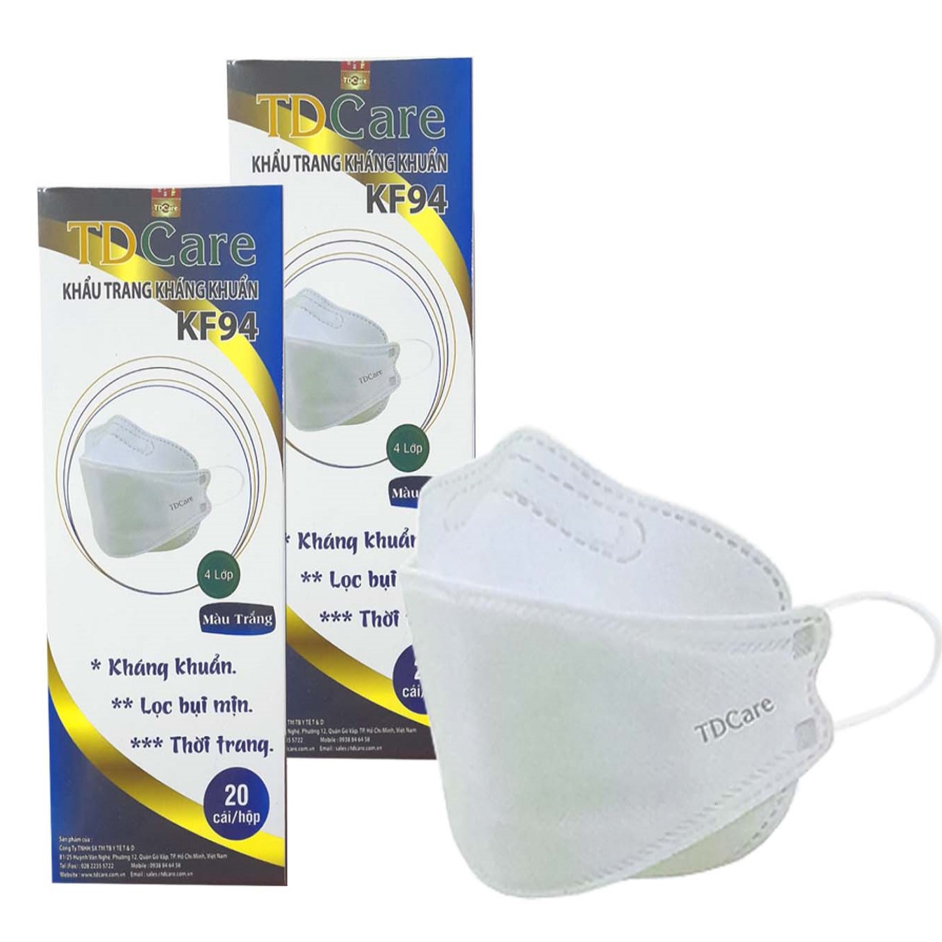Bộ 2 Hộp Khẩu Trang Y Tế Kháng Khuẩn KF94 TDCare-20 Cái/Hộp-Màu Trắng-Hàng Chính Hãng