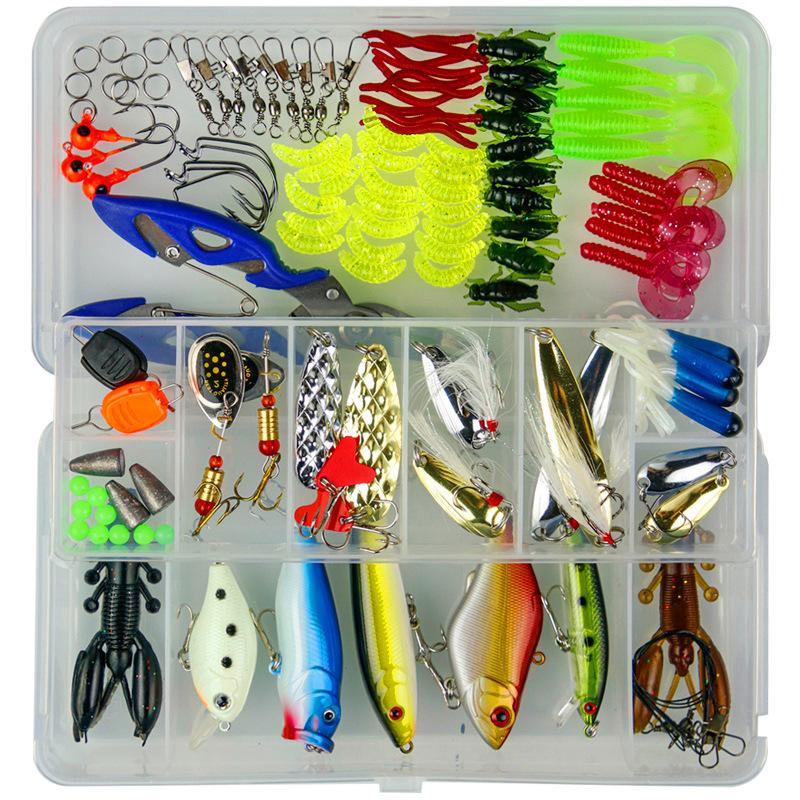 Bộ Mồi Câu Cá 120 Cái - Spinnerbaits,Plastic Worms,Minnow,Popper, Lures,Soft Fishing Jigs Fishing Hooks-Bộ Mồi Câu Cá Di Động Có Hộp