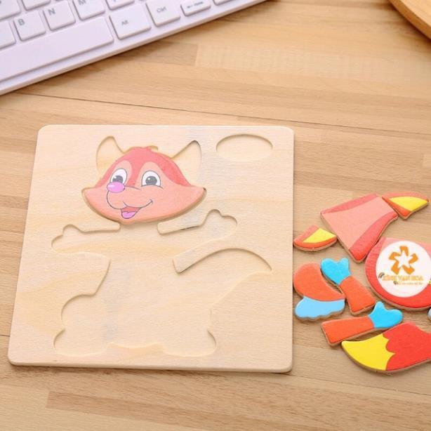 Bộ 10 Tranh Ghép Gỗ 3D Động Vật Hoa Quả Phương Tiện Giao Thông