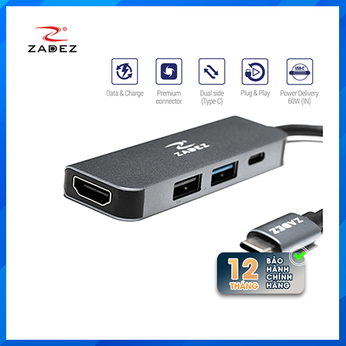 Bộ chuyển đổi Type-C Hub ZADEZ ZAH-514 (4 trong 1)-HÀNG CHÍNH HÃNG