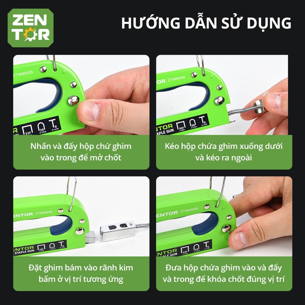Súng bắn đinh ghim trợ lực 3in1 Zentor Cao Cấp - Máy bắn ghim gỗ, ghim dây điện, ghim cửa đa năng