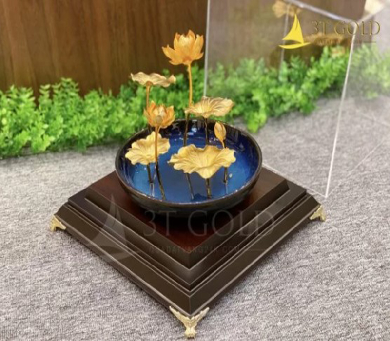 Chậu hoa sen dát vàng MT Gold Art- Hàng chính hãng, trang trí nhà cửa, phòng làm việc, quà tặng sếp, đối tác, khách hàng, tân gia, khai trương