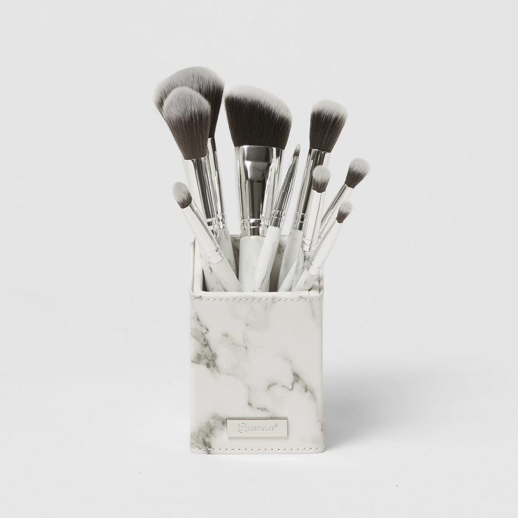 Bộ Cọ Trang Điểm 9 Cây Bh Cosmetics White Marble With Angeled Brush Holder