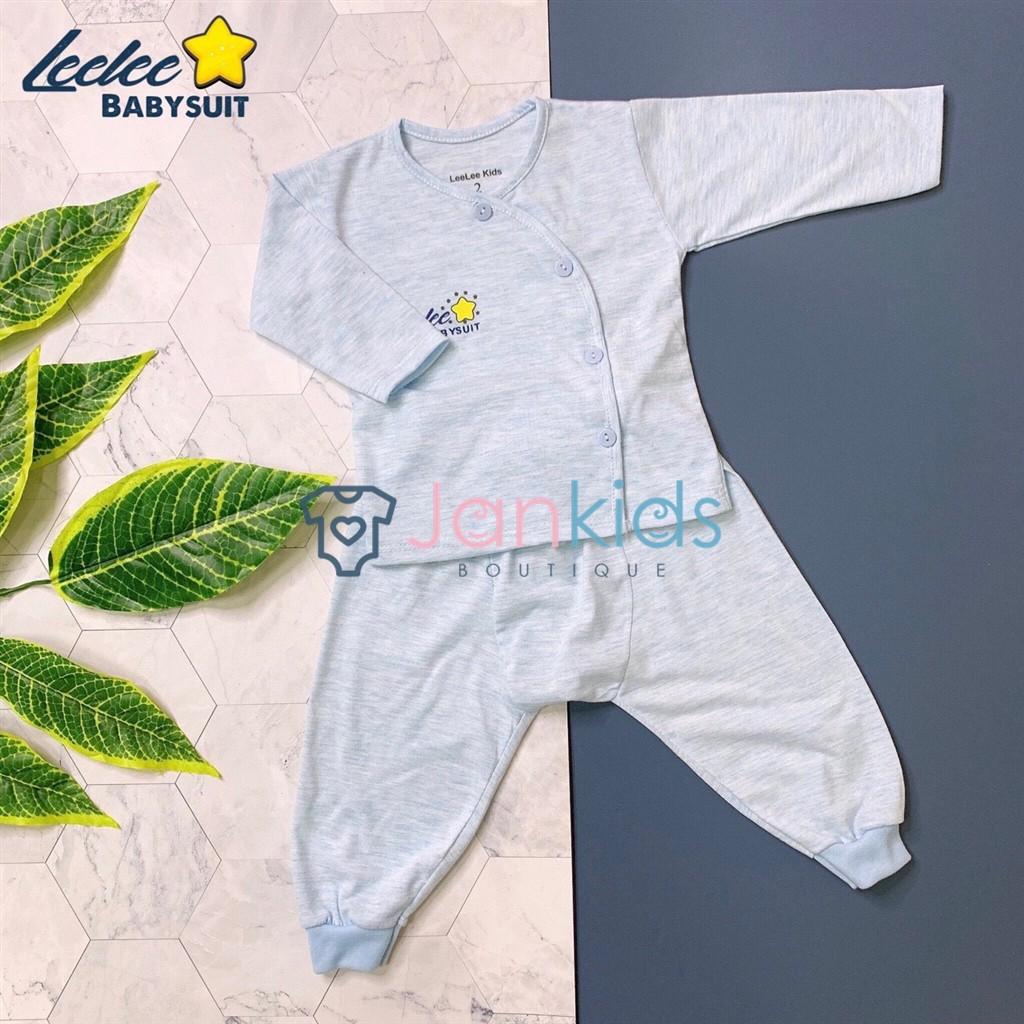 Bộ Quần Áo Sơ Sinh Dài Tay Màu, Áo Vạt Chéo, Quần Đáp Đũng Leelee Kids