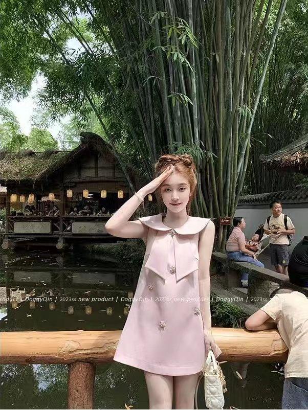CHENGRUI Pháp giảm tuổi búp bê cổ áo đầm Bowknot công chúa váy 2023 mùa hè khí chất thắt lưng ngọt ngào búp bê váy